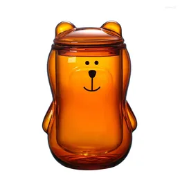 Wine Glasses 300ml Cute Panda Bear Glass With Lid Water Coffee Milk Children Juice Cup Brown Transparent Graduated Drinking 145 70MM