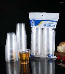 Disposable Cups Straws 50pcs 180ml Commercial Fruit Juice Beverage Plastic Clear Thickened Drinking Teacup Catering Aviation Flat Cup