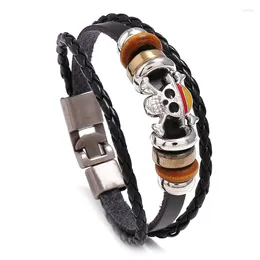 Bangle Vintage Skull Bracelet Punk Multiple Layers Genuine Leather Handmade Bead Alloy Female Jewellery For Women Man