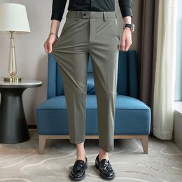 Men's Suits Style Summer Ice Silk Casual Pants High Quality Business For Men Suit Trousers Solid Colour Elastic Force