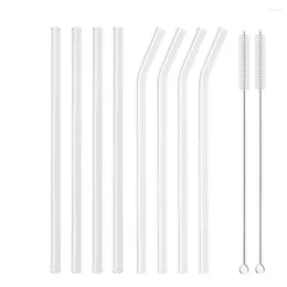 Drinking Straws Straight Bend Straw Borosilicate Glass Environmentally Friendly Reusable For Milkshak Bar Accessories With Brushes