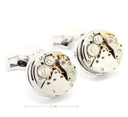 Father Day Men Business Watch Movement Cufflinks of immovable Beour Steampunk Gear Watch Mechanism Cuff links for Mens box6810480