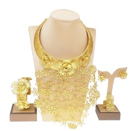 Luxury Ba Gold Plated Jewellery Set Necklace For Women Flowers Pendant Earrings Nigerian Wedding Jewellery High Quality 240410