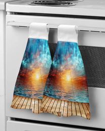 Towel Planks Sea Gradient Hand Microfiber Fabric Hanging For Bathroom Kitchen Quick Dry