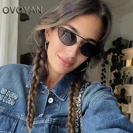 OVOYAN Cat Eye Y2K Sunglasees Women Small Frame Metal Vintage Eyewar Women Personality Simple Alloy Glasses Women Gafas De Sol 240414