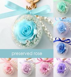 Preserved Rose Flower In Acrylic Ball Key Chain Immortal Flower Tassel Romantic Gift Valentine039s Day Birthday2128236