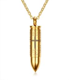 Bullet Pendant for Men Engraved Lord Bible Prayer Necklace Stainless Steel Male Jewelry Cremation Ashes Urn Bijoux85305831960141