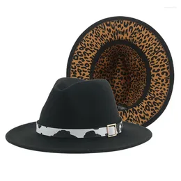 Berets Fedora Hat Hats For Women Men Panama Felted Caps Patchwork Leopard Vintage Casual Western Cowboy Chapeau Femme