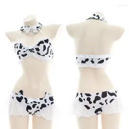 Bras Sets Sexy Cow Print Bikini Set - Perfect For Private Maid Roleplay Flaunt Your Figure With This Three-Piece Lingerie