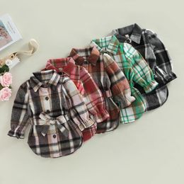 Jackets 3-7Years Toddler Girls Spring Autumn Casual Shirt Long Sleeve Lapel Button Down Plaid Coat With Belt