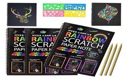 Magic Scratch Art Book Rainbow Scratch Paper Notebook with Wooden Stylus Kids Notes Boards Christmas Party Birthday Game Gift 1036806416