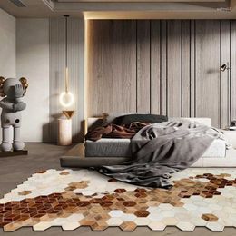 Carpets American Style Irregular Shaped Genuine Cowhide Skin Fur Patchwork Rug Real Cows Diamond Plaid Carpet Villa