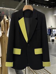 Women's Suits LANMREM Chic Blazers Women Black Contrast Color Patchwork Suit Jacket Fashion Coat Office Lady 2024 Spring Autumn 2DA5209