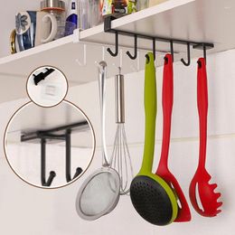 Kitchen Storage Hanging Organizer Rack With 6-Hooks Under Cupboard Multifunctional Wardrobe Row Hook Cabinet Shelf
