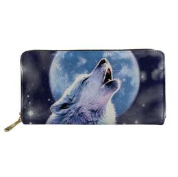 Wallets Wolf Moon Animal Women Money Card Holder Ladies Purse Female Notecase Zipper Clutch Leather Long Wallet Design Purses4621001
