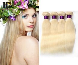 613 Blonde Virgin Hair 4Pcs Lot Brazilian Virgin Straight Human Hair Weave Cheap Blonde Brazilian Hair Weave Bundles HC Products3447529