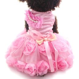 XKSRWE Pet Dog Princess Wedding Dress Tutu Rosette Bow Dresses Cat Puppy Skirt SpringSummer Clothes Apparel 2 Colours 240402