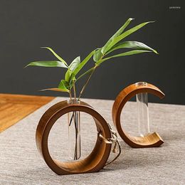 Vases Bonsai Home Plants Flower Handmade Vase Ornament Frame Bamboo Tabletop Wooden Pot Decor Plant Natural 1pc