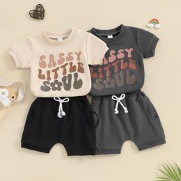 Clothing Sets FOCUSNORM 0-3Y Toddler Baby Boys Summer Clothes 2pcs Letter Print Short Sleeve T-Shirt With Elastic Waist Solid Shorts