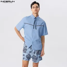 Men's Tracksuits INCERUN 2024 American Style Fashion Printed Sets Short Sleeved Shirts Shorts Casual Vacation Male Two-piece S-5XL