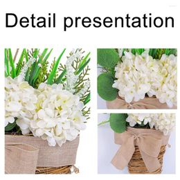 Decorative Flowers Artificial Hydrangea Wreath Indoor Outdoor Decor Rattan Flower Basket Bowknot For