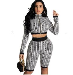 Greek fret women geometric printed Tracksuits long sleeved open navel jacket and shorts sexy slim Two Piece Set Outfits