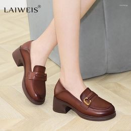 Dress Shoes LAIWEIS Luxury Penny Loafers Women Genuine Cow Leather Round Toe Thick Sole Slip-On Female Casual Platform Handmade Brand