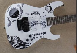 Top quality FDOH002 white Colour Personality patterm black hardware Kirk Hammett Ouija Electric Guitar 506357701