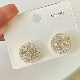 Stud Earrings 2024 Korean Sweet Cute Letter Crystal Simple Temperament Shiny Zircon For Women Girl Fashion Jewellery