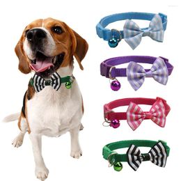 Dog Collars Pet Plaid Bow Collar Bell Adjustable Tie For Dogs Beautiful With Puppies Cats Decorative Accessories