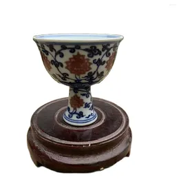 Decorative Figurines Antique MingDynasty Porcelain Long Legs Cup White And Blue&red Glaze Hand-painted Crafts Collection&Adornment