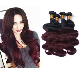 Selling Items Ombre Dark Red Coloured Hair 4 Bundles Body Wave 1B99J Brazilian Virgin Human Hair Weave Coloured Bundles Extens2457612