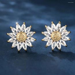 Stud Earrings Cute Romantic Flower Cubic Zirconia Copper For Women Multicolour Crystal Metal Earring Party Wedding Jewelry