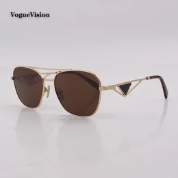 Sunglasses Metal Double Bar Frame SQUARE For Man Women Gradient Lens Fashion Eyewear Uv400 Side Triangle Decoration Unisex