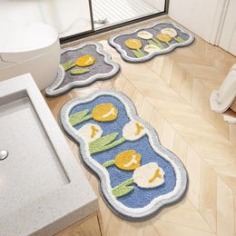 Bath Mats Three-piece Bathroom Absorbent Floor Mat Set Cartoon Flocking Door Carpet Non-slip And Quick-drying Foot Pad