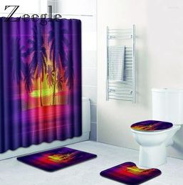 Bath Mats Zeegle Printed 4Pcs Non Slip Bathroom Rug Set Waterproof Shower Curtain With Hooks Modern Mat Pedestal Lid Toilet Cover