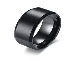 Custom Engraving 10mm Bevelled Edges Black Matt Finish Wedding Band Rings in Stainless Steel3317664