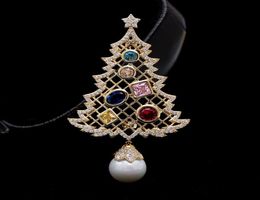 2022 Luxury Designer Pearl Brooch Christmas Tree Pin for Women with Cubic Zirconia Fashion Jewellery Female New Year Gift8895818