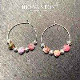 Hoop Earrings HEYYA STONE Natural Tourmaline Simple Classic Round Circle Gemstone Jewelry Handmade Stainless Steel Exclusive