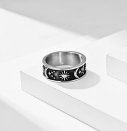 18K Titanium Steel Black stars moon sun Band Rings Men039s and Women039s Platinum Plated Gold Fashion Wedding Anniversary Si4506164