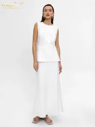 Work Dresses Clacive Fashion Slim White Cotton 2 Piece Sets Women Outfit 2024 Elegant Sleeveeless Tank Top With Hgih Waist Long Skirts Set