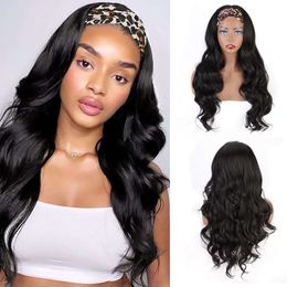 Wholesale 22 Inch Long Black Color Heat Resistant Synthetic Headband Hair Wig for Black Women Body Wave Headband Curly Wigs