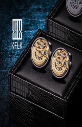 KFLK Jewelry Shirts Cuff links for Mens Brand Watch Movement Mechanical Big Cufflinks Button Male High Quality Guests Automatic Ti7899787