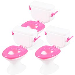 3 Pcs The Gift Dollhouse Toilet Mini Toys Pretend Play for Kids Decorate Bathroom Pink Miniatures Baby Boy