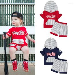 Clothing Sets FOCUSNORM 0-4Y Toddler Baby Boys Casual Clothes Set Striped Hooded Short Sleeve Letters Baseball Print T-shirt With Shorts