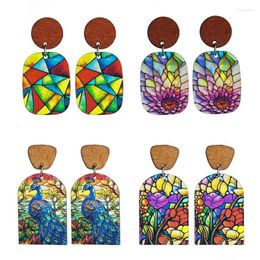 Dangle Earrings Colourful Blooming Butterfly Peacock For Women Stained Glass Window Acrylic Jewellery Mother's Day