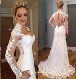 Sexy Ivory Colour Sweetheart Wedding Dress High Quality See Through Long Sleeves Lace Bridal Party Gown Plus Size Vestido De noiva6689445