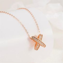 Liens 925 sterling silver plated 18k gold cross X-shaped stereo hollow full diamond necklace clavicle neck chain