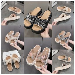 Luxury Thick soled cross strap cool slippers women white Exquisite sequin sponge cake sole one line trendy slippers size35-41