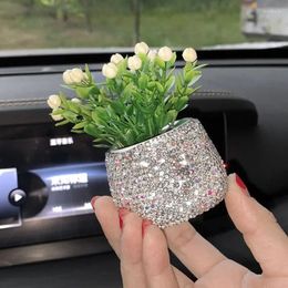 Decorative Figurines Sparkling Rhinestone Car Interior Decoration Mini With Cute Flower Vase Atures